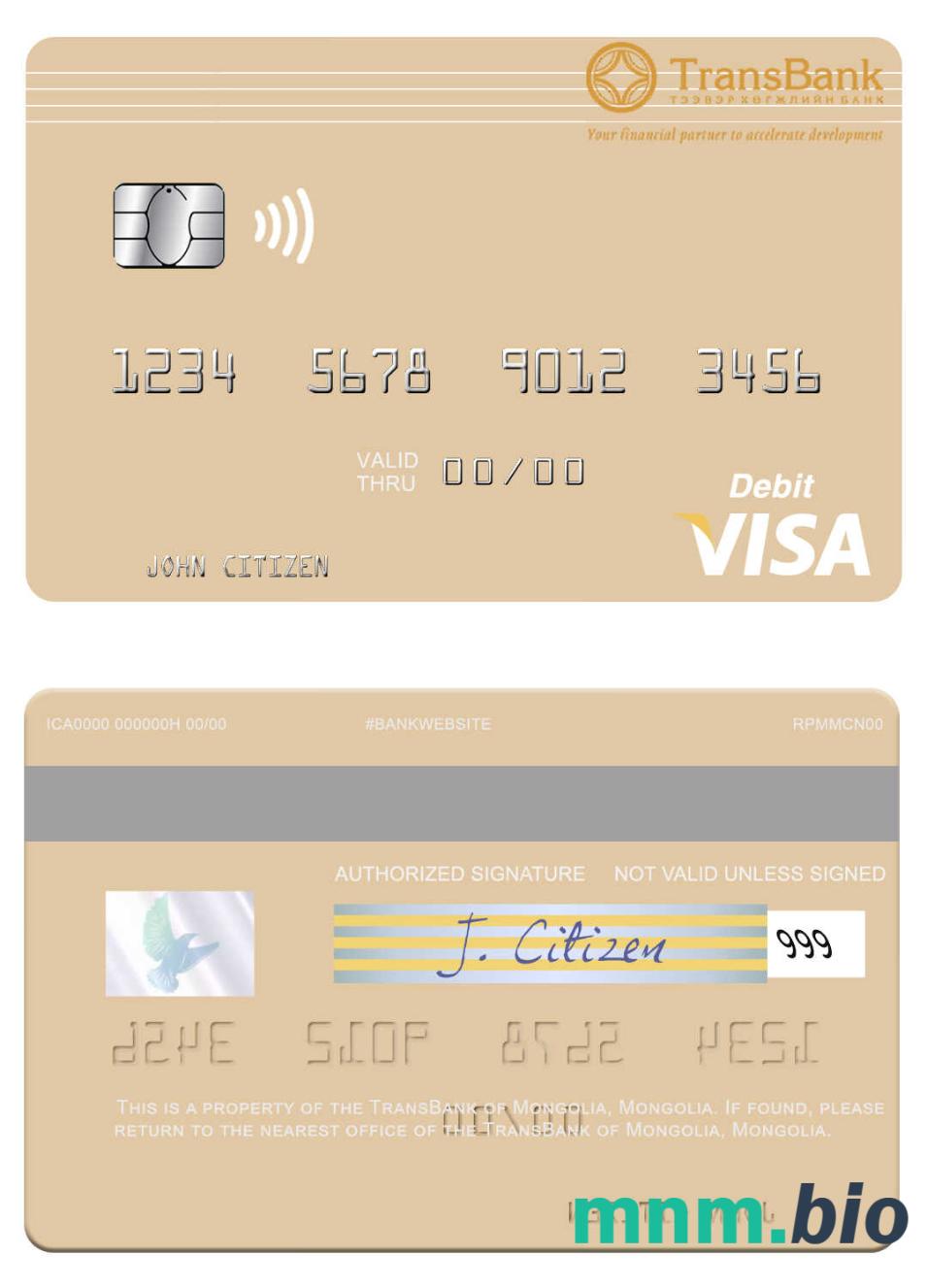 Mongolia TransBank of Mongolia visa debet karta przykład w formacie PSD